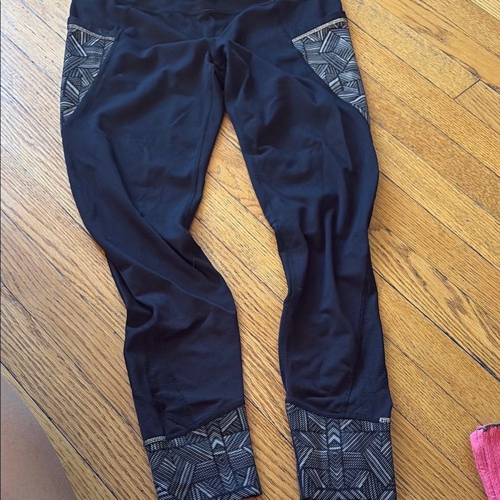 Athleta Black Leggings with Geometric Details